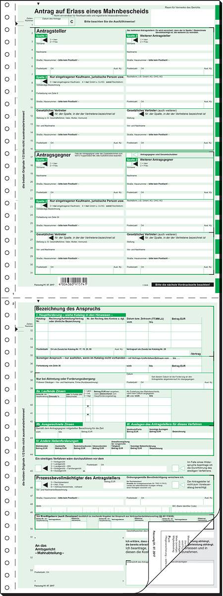 SIGEL Mahnbescheid, für maschinelle Bearbeitung, A4, selbstdurchschreibend, 2 x 2 Blatt