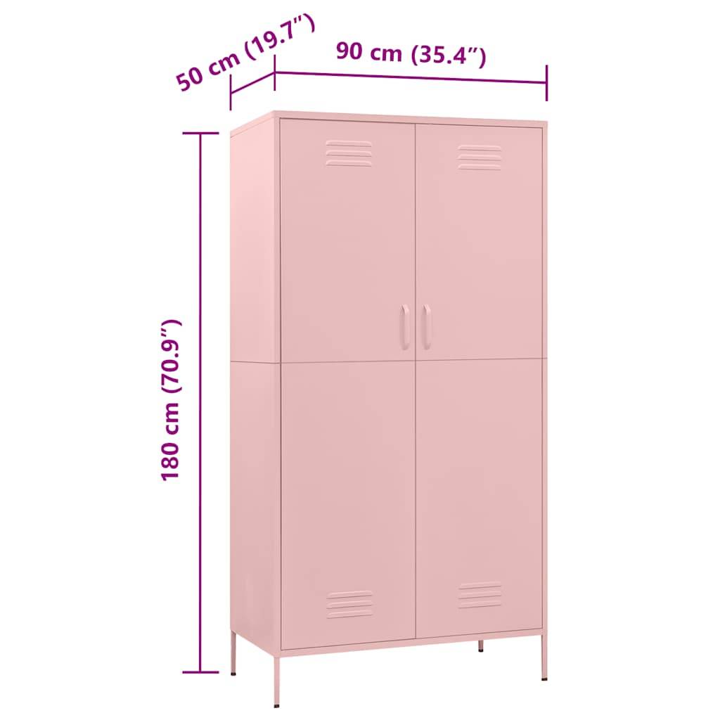 vidaXL Kleiderschrank Rosa 90x50x180 cm Stahl