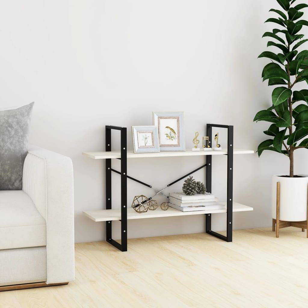 vidaXL Bücherregal 2 Böden Weiß 100x30x70 cm Massivholz Kiefer