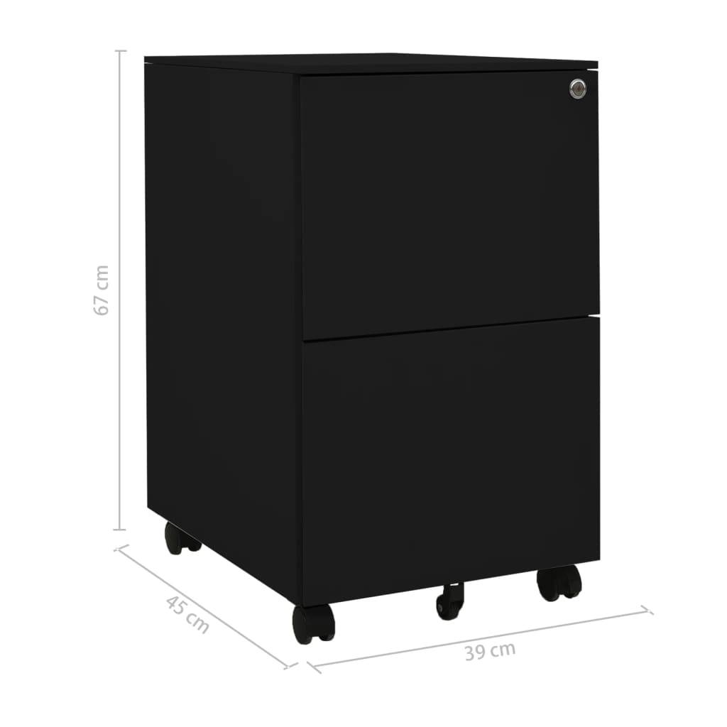vidaXL Aktenschrank mit Rollen Schwarz 39x45x67 cm Stahl