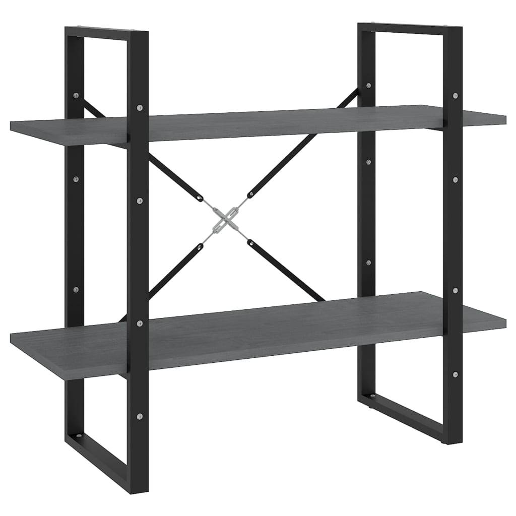 vidaXL Bücherregal 2 Böden Grau 80x30x70 cm Massivholz Kiefer