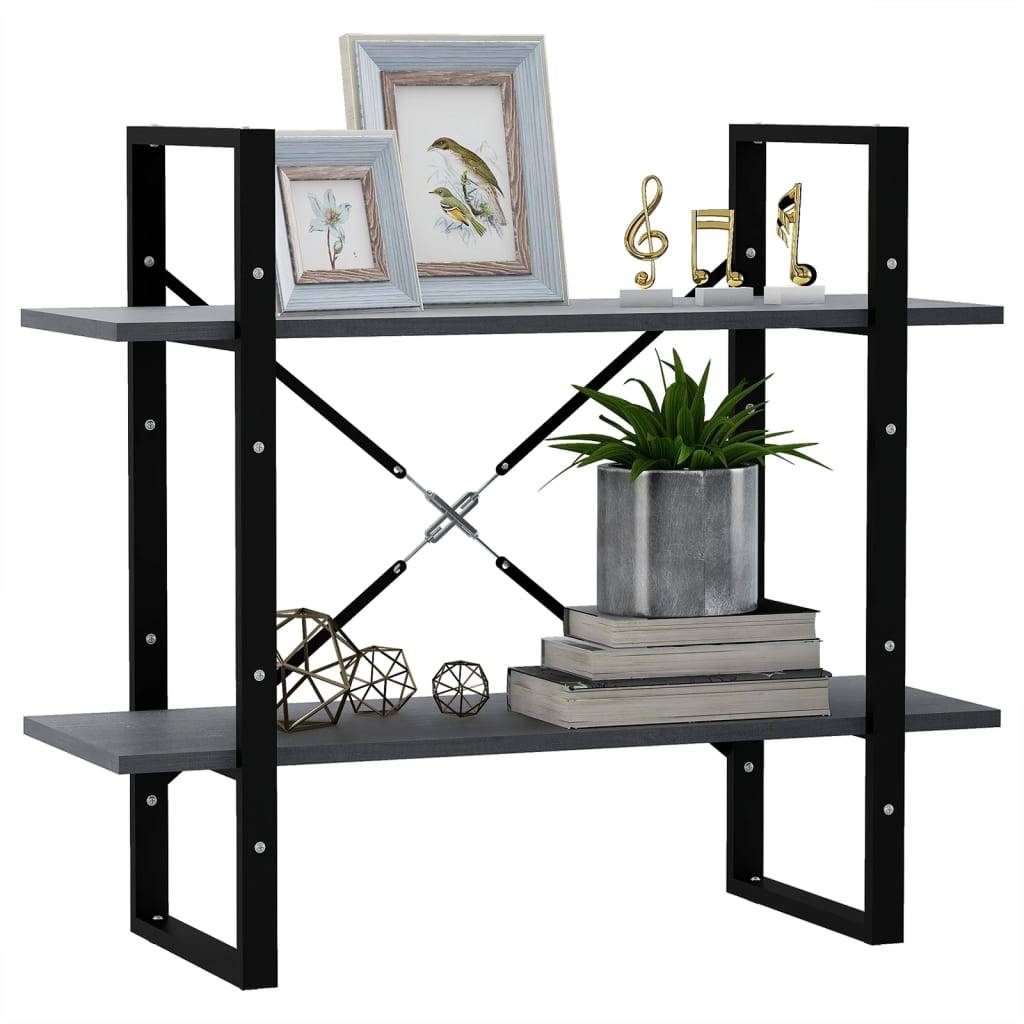 vidaXL Bücherregal 2 Böden Grau 80x30x70 cm Massivholz Kiefer