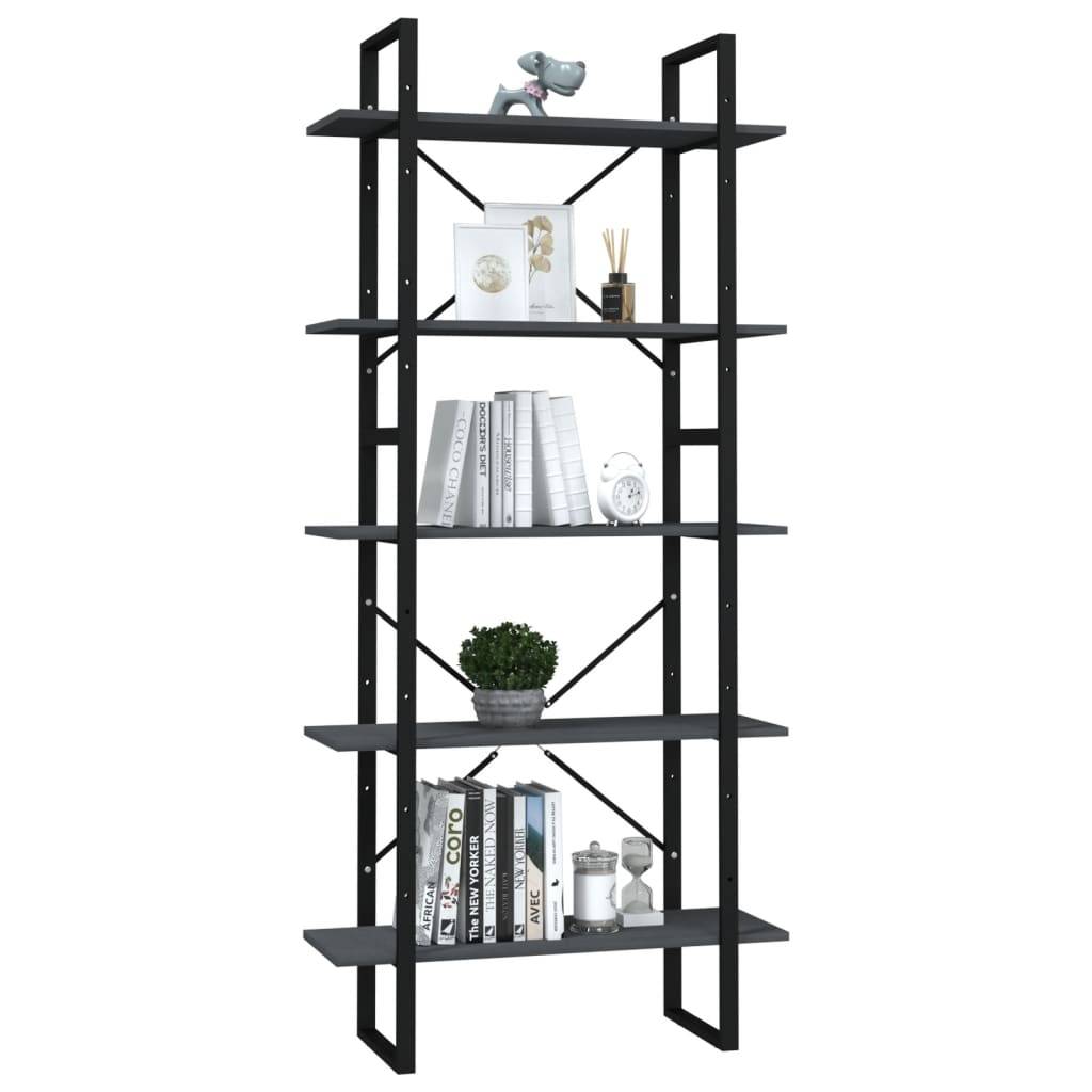 vidaXL Bücherregal 5 Fächer Grau 80x30x175 cm Massivholz Kiefer