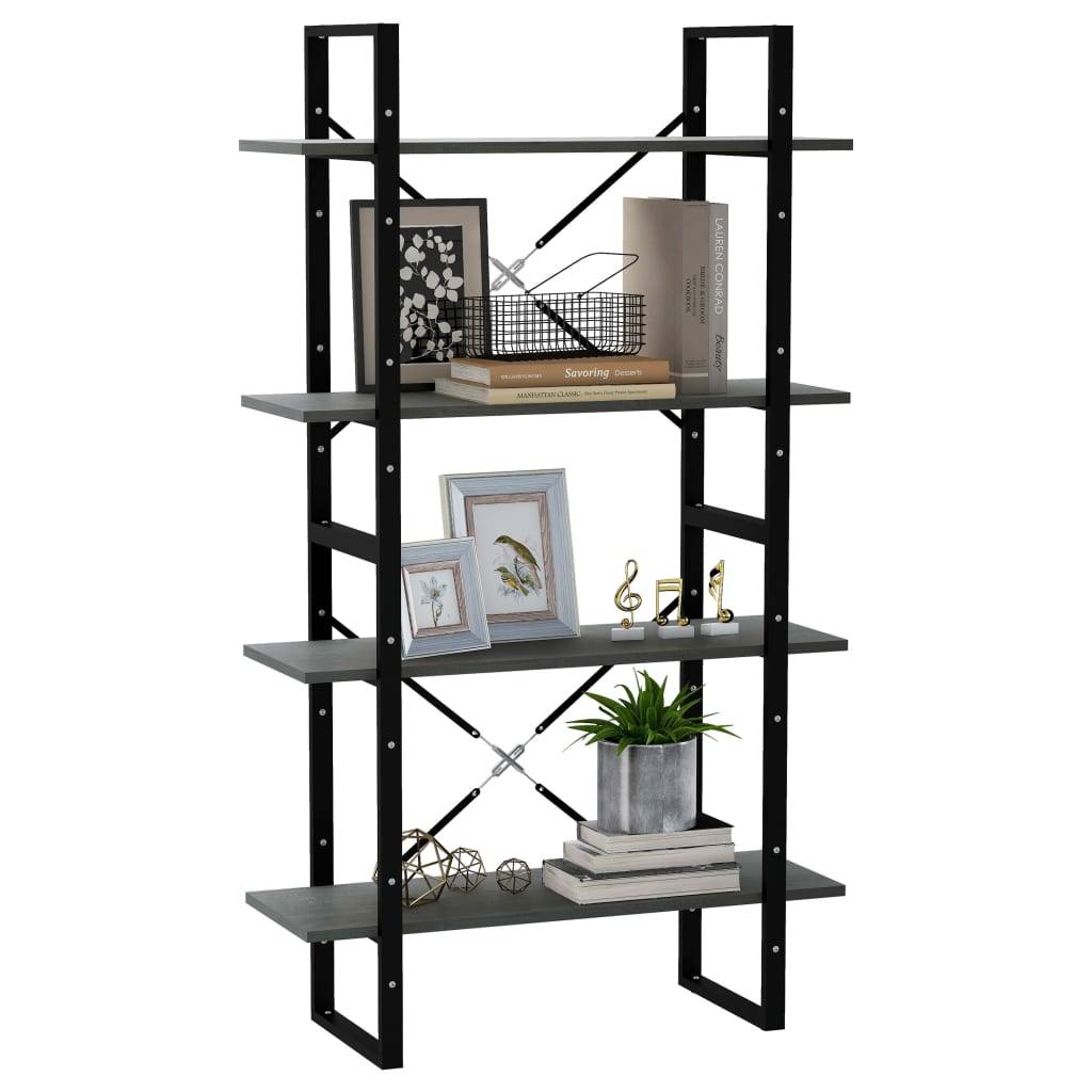 vidaXL Bücherregal 4 Böden Grau 80x30x140 cm Massivholz Kiefer