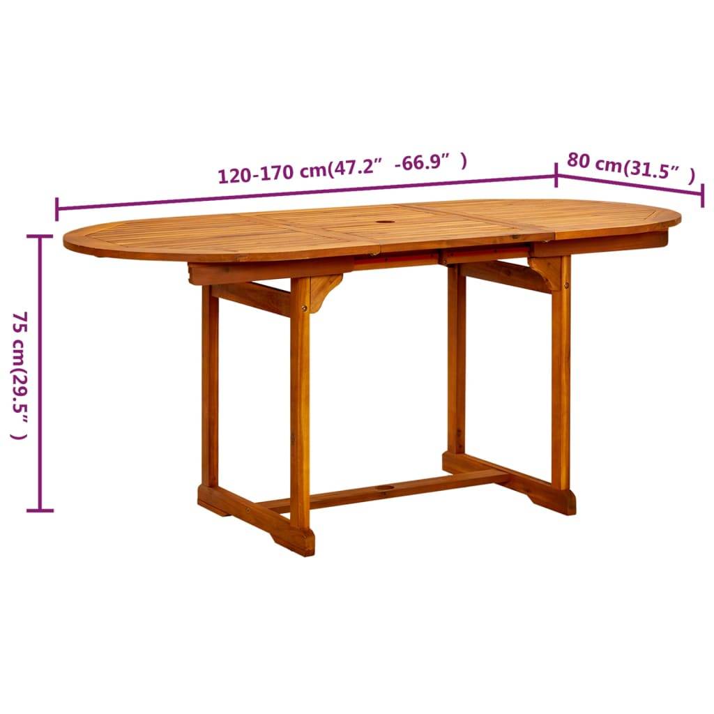 vidaXL Garten-Esstisch (120-170)x80x75 cm Massivholz Akazie