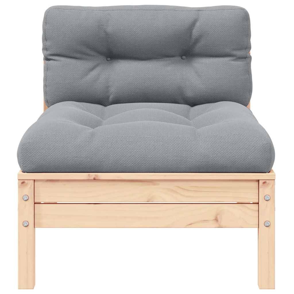 vidaXL Garten-Mittelsofa mit Grauen Kissen Massivholz Kiefer