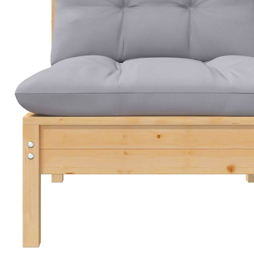 vidaXL Garten-Mittelsofa mit Grauen Kissen Massivholz Kiefer