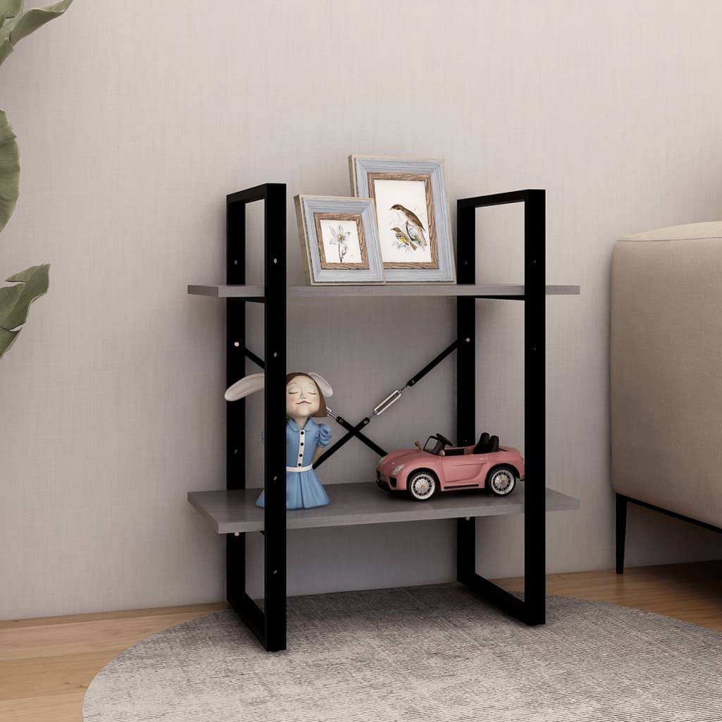 vidaXL Bücherregal 2 Böden Grau 60x30x70 cm Massivholz Kiefer