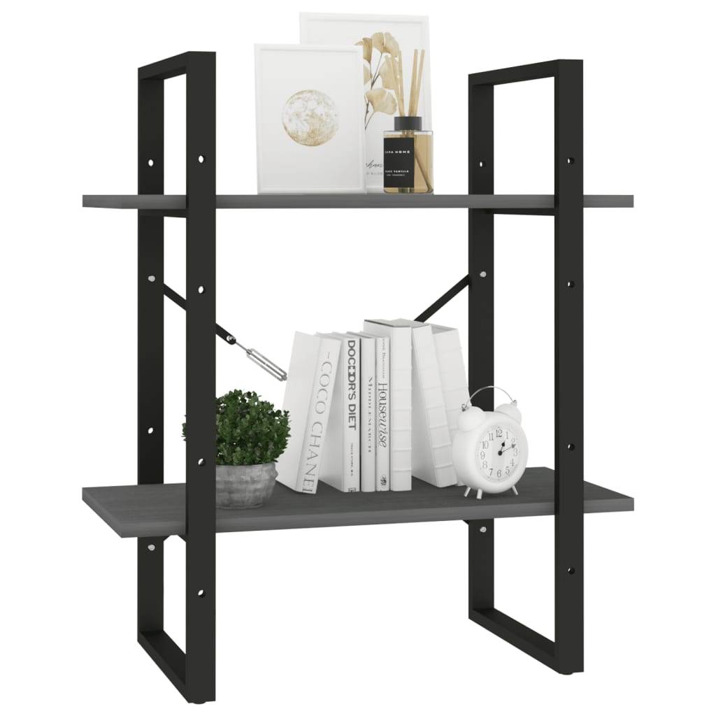 vidaXL Bücherregal 2 Böden Grau 60x30x70 cm Massivholz Kiefer