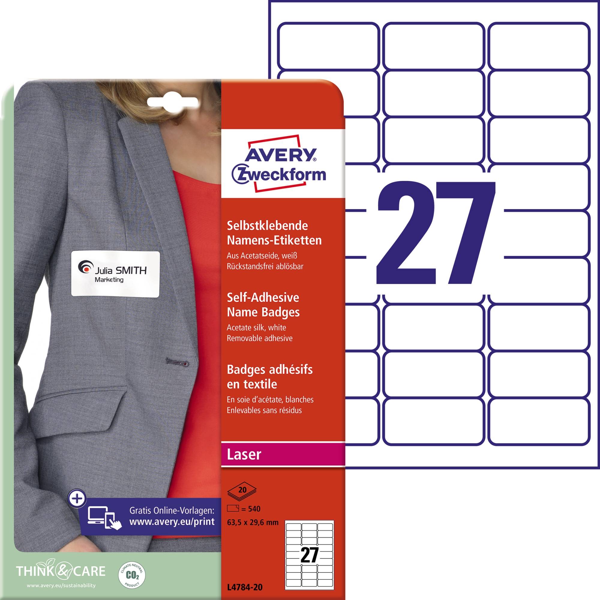 Avery-Zweckform L4787-20 Namens-Etiketten 80 x 50 mm Weiß 200 St. Wiederablösbar