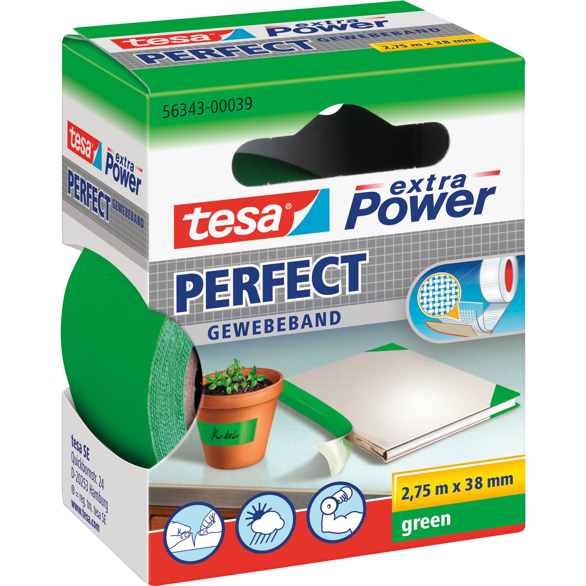 tesa PERFECT 56343-00039-03 Gewebeklebeband tesa® extra Power Grün (L x B) 2.75 m x 38 mm 1 St.