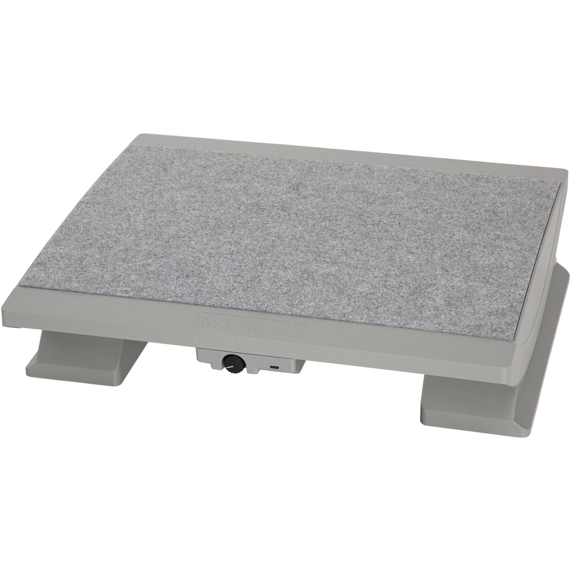 Maul 9025085 M9025085 Fußstütze (B x T) 450 mm x 390 mm ergonomisch, höhenverstellbar, beheizbar, mit Teppich-Belag Grau