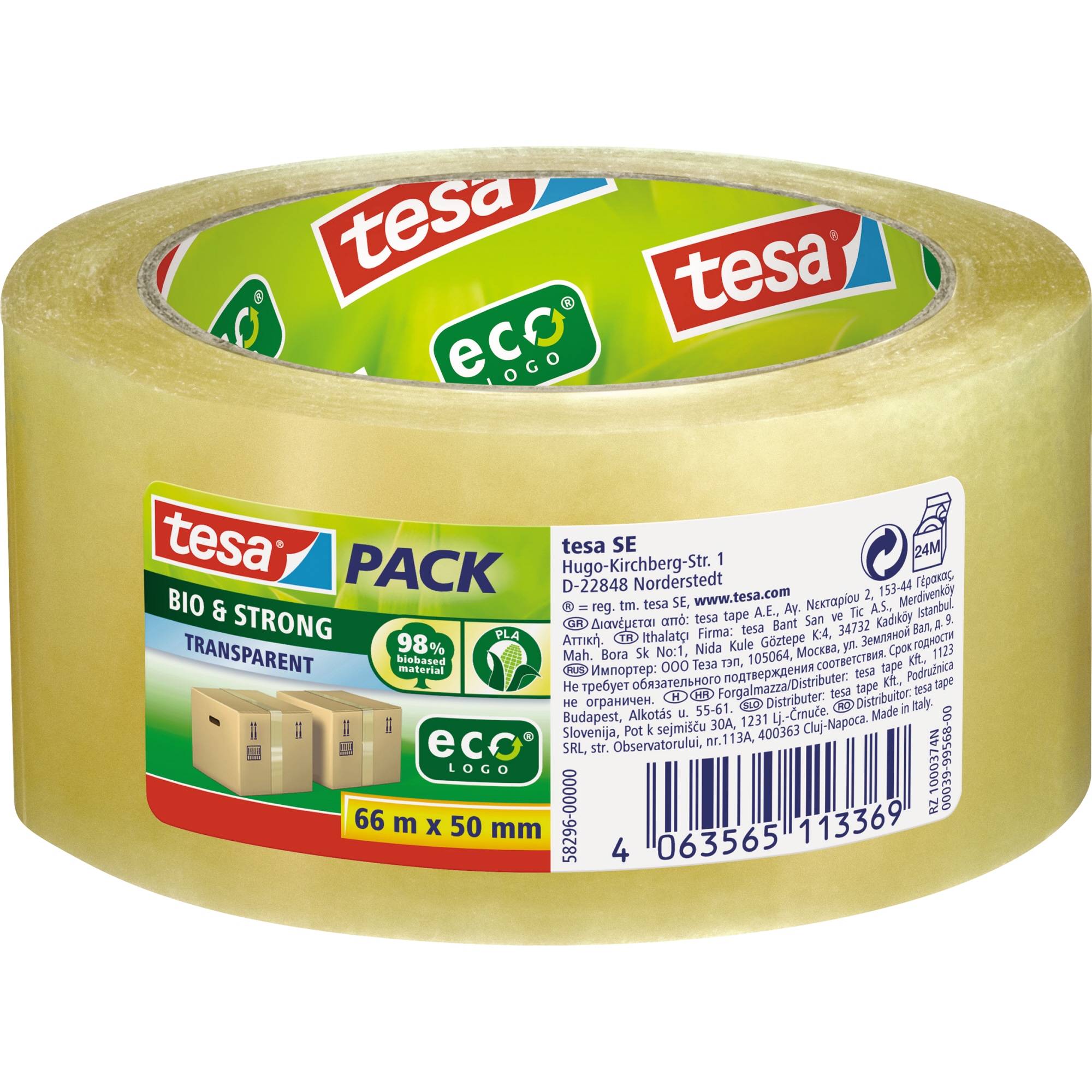 tesa BIO & STRONG 58296 Packband Transparent (L x B) 66 m x 50 mm 1 St.