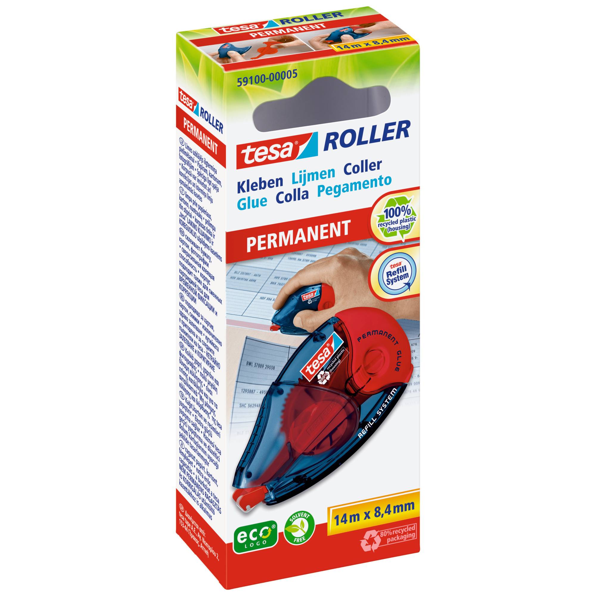 TESA Kleberoller ROLLER Permanent ecoLogo® 8.4mm 14m Permanent haftend nachfüllbar: Ja 59100-00005-06 1St.