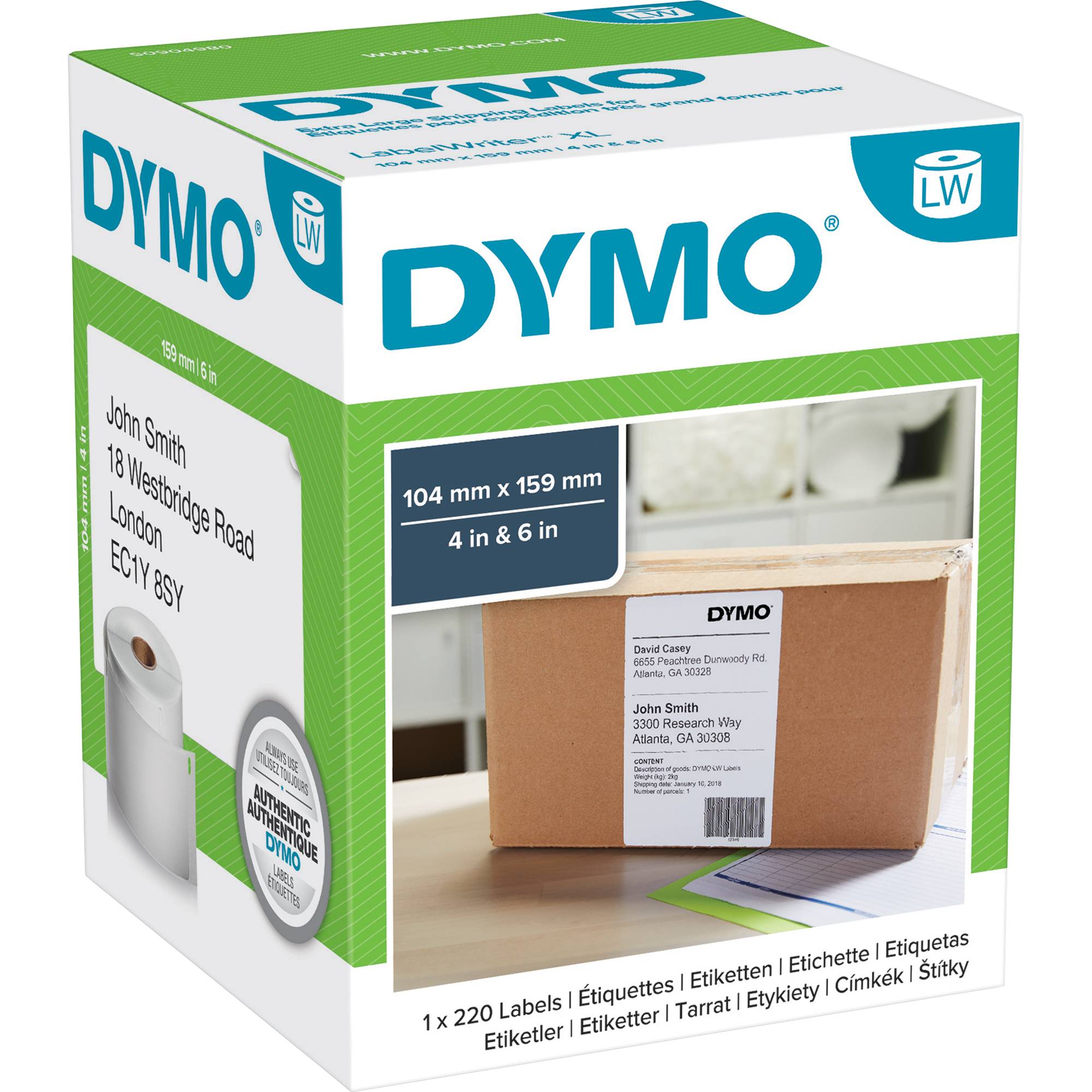 DYMO Etiketten Rolle S0904980 S0904980 159 x 104 mm Papier Weiß 220 St. Permanent haftend Versand-Etiketten