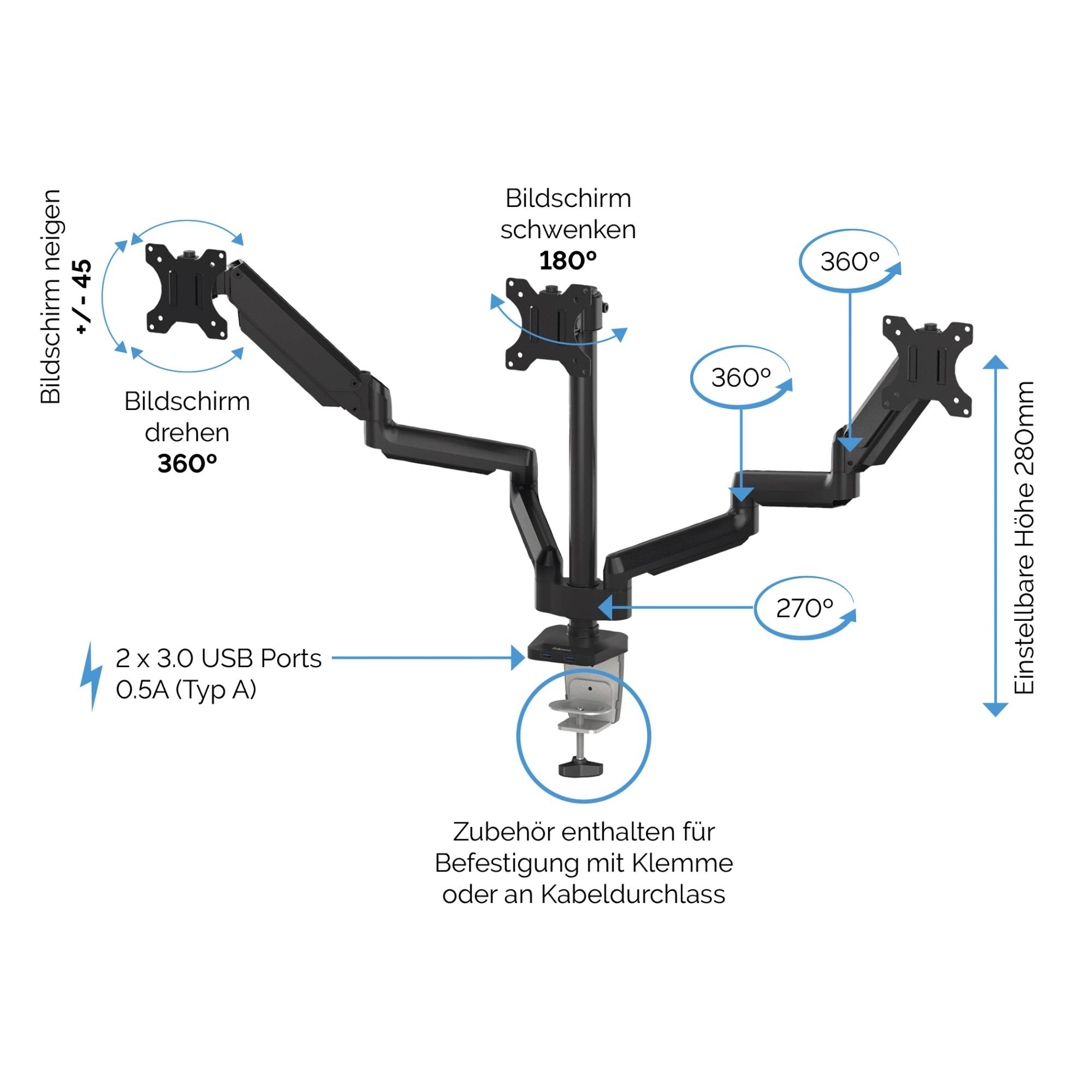 Fellowes Platinum Series Triple Arm - Befestigungskit für 3 Monitore (einstellbarer Arm)
