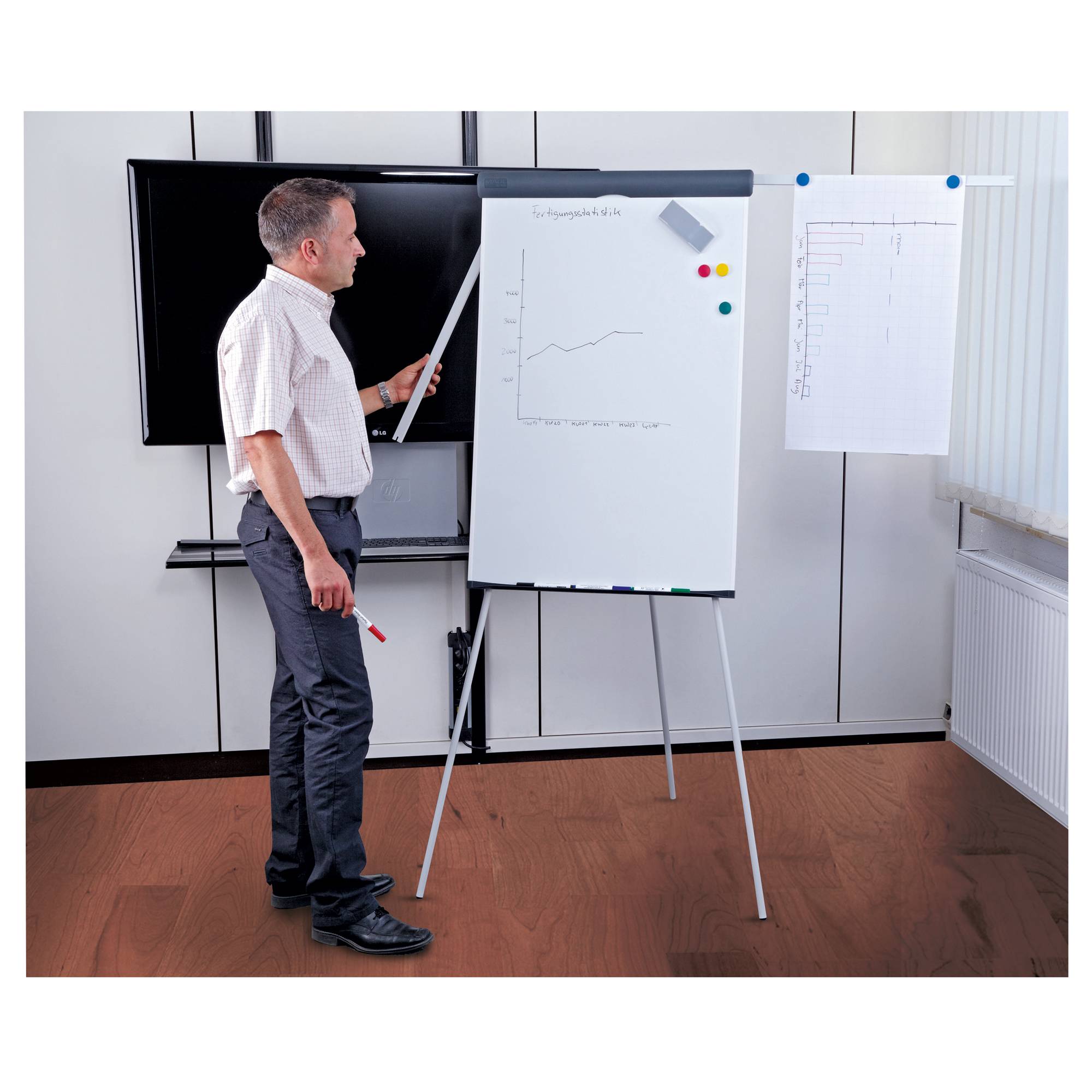 Maul Flipchart MAULstandard (B x H) 66 cm x 97 cm Grau Inkl. Ablageschale, Inkl. Blockhalter, Inkl. Papierhalterhalter, abwischbar, beschriftbar