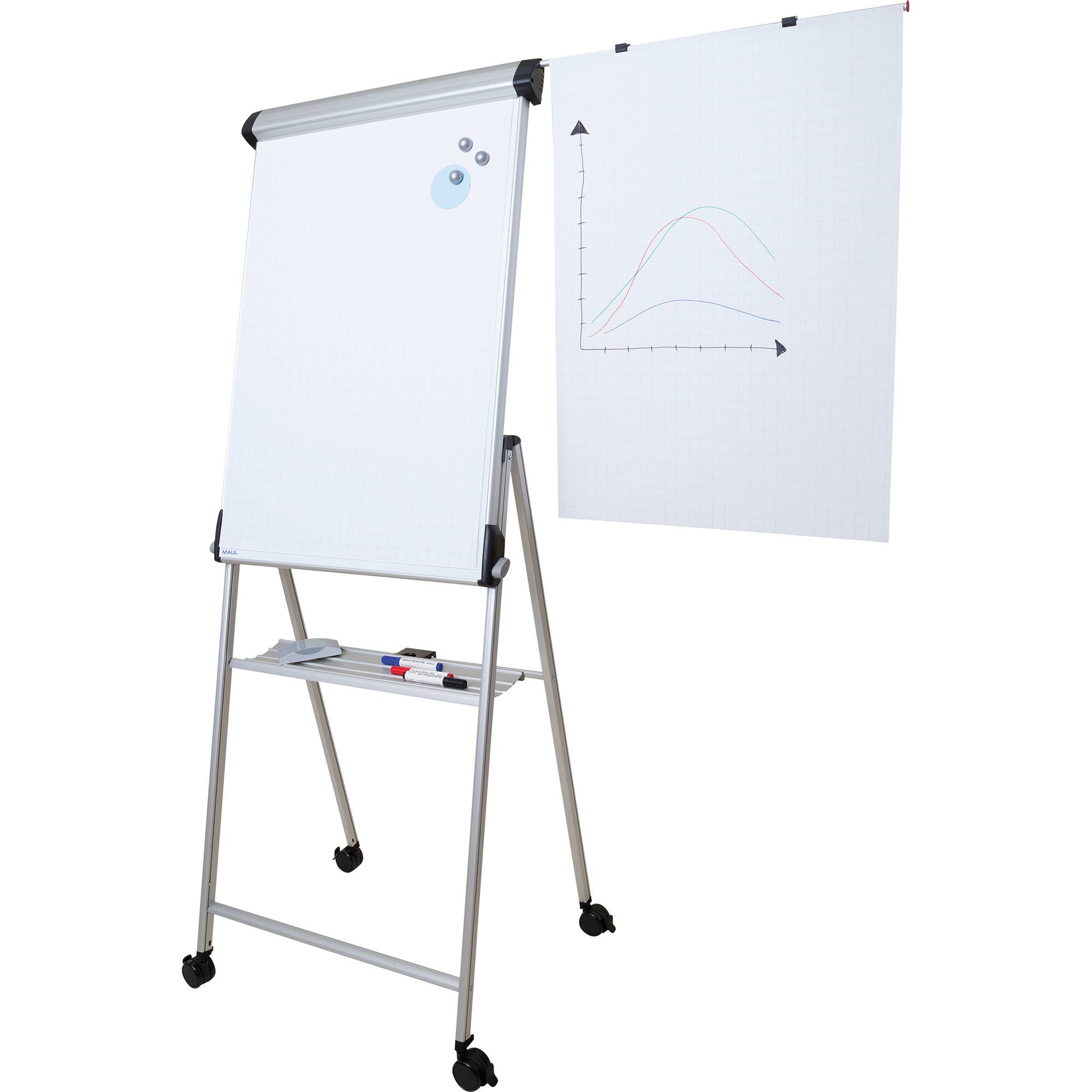 Maul Mobiles Flipchart MAULpro (B x H) 69 cm x 96 cm Silber Inkl. Ablageschale, Inkl. Papierhalterhalter, Inkl. Blockhalter, beschriftbar