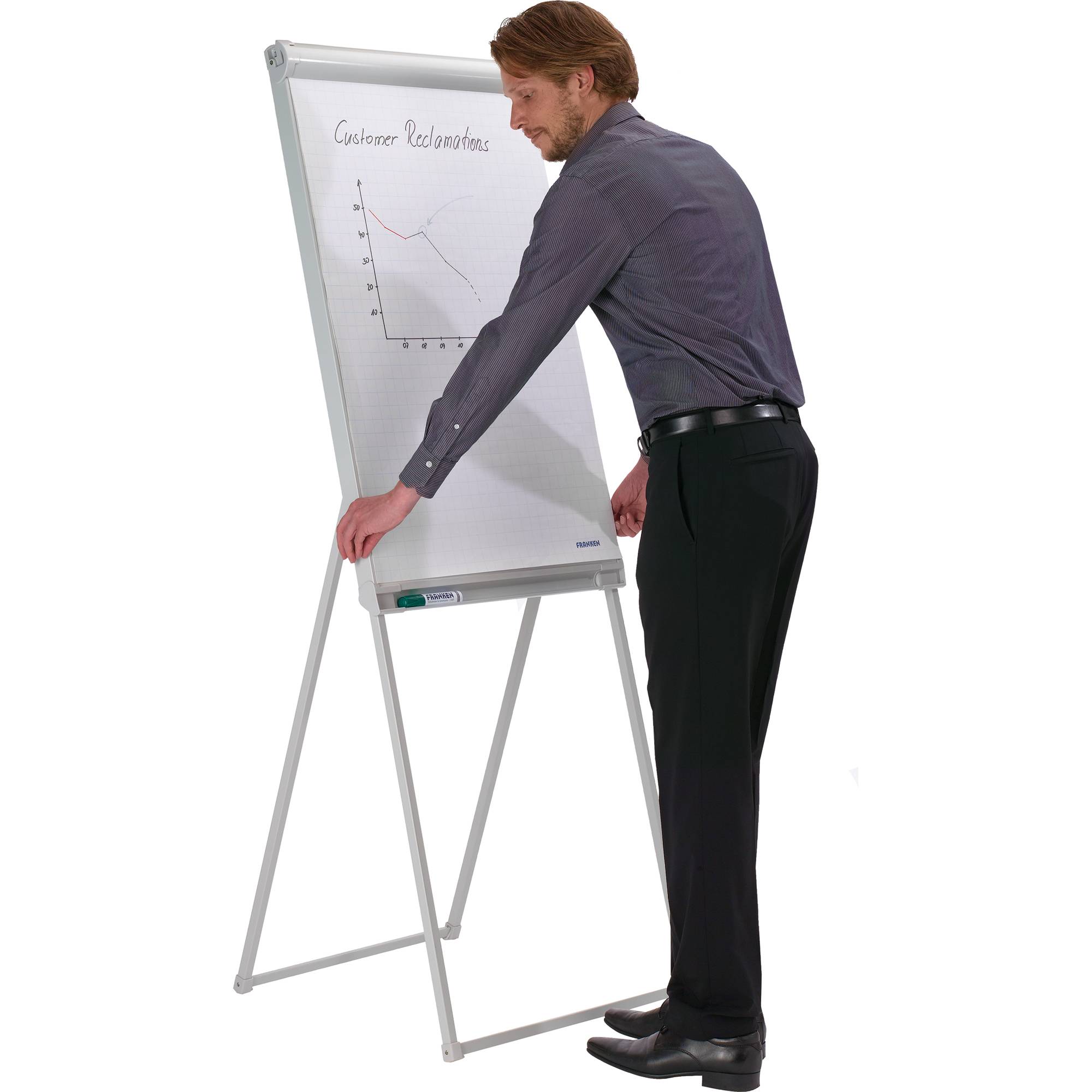 Franken Flipchart Standard Deluxe (B x H) 67 cm x 95 cm Hellgrau Inkl. Ablageschale, abwischbar, höhenverstellbar, beschriftbar, magnethaftend