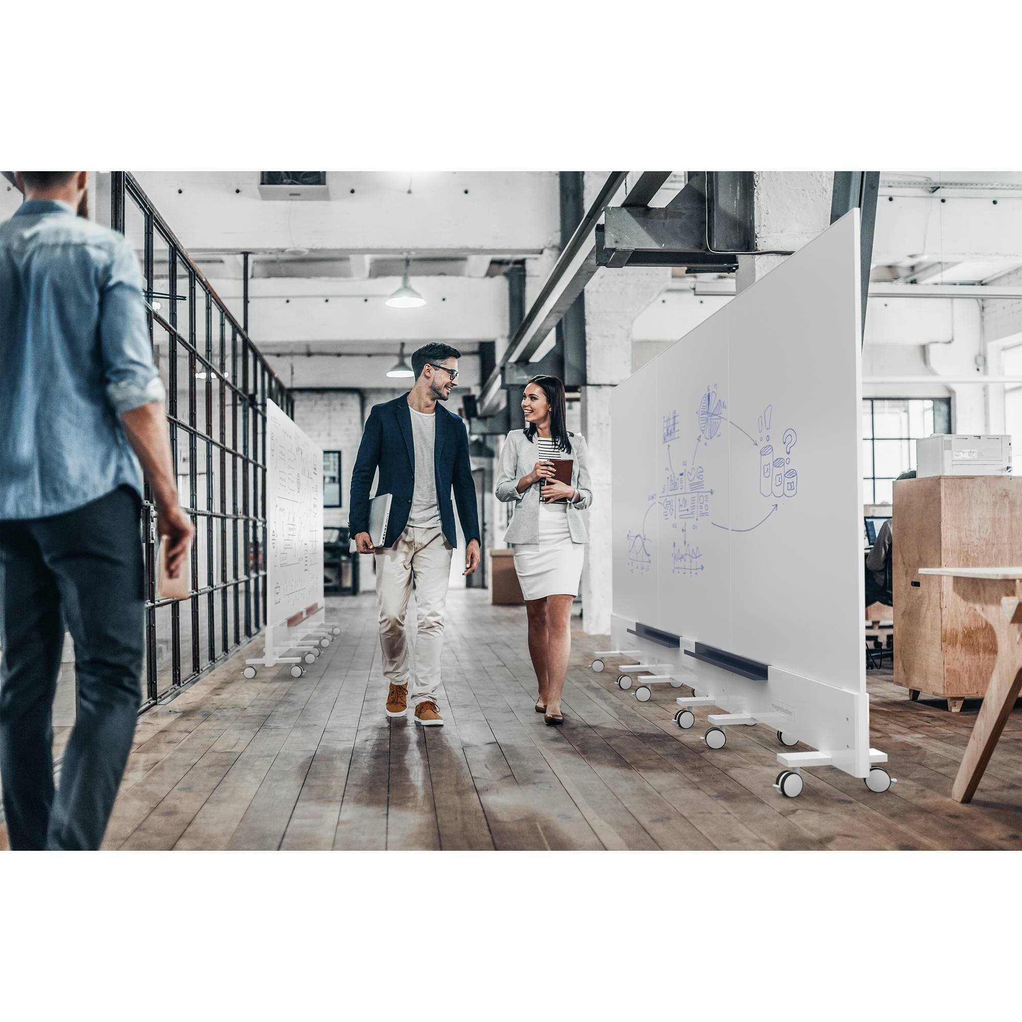 Magnetoplan Whiteboard Infinity Wall, mobil (B x H) 1000mm x 1900mm Weiß emailliert Beide Seiten nutzbar, Inkl. Rollensatz