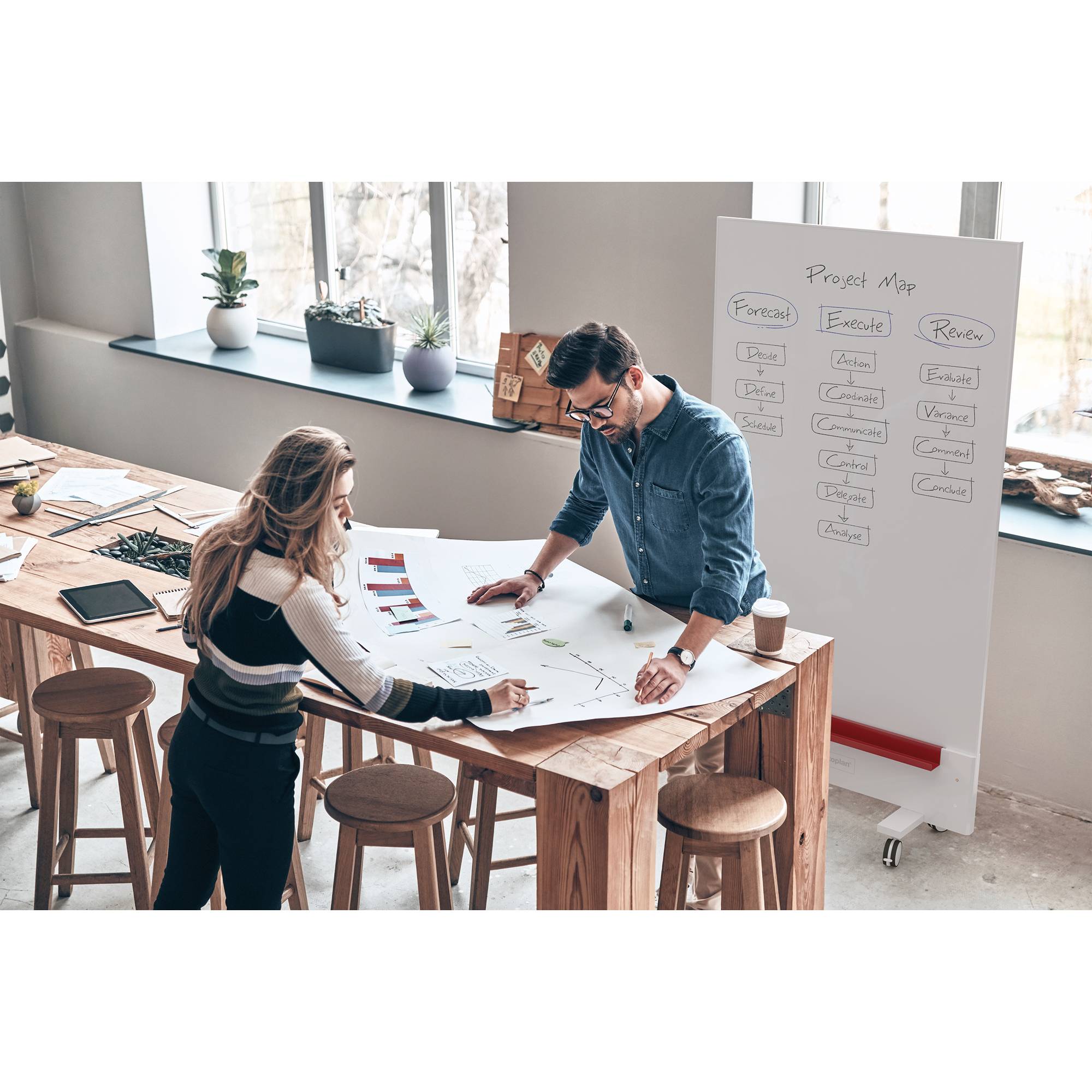 Magnetoplan Whiteboard Infinity Wall, mobil (B x H) 1000mm x 1900mm Weiß emailliert Beide Seiten nutzbar, Inkl. Rollensatz