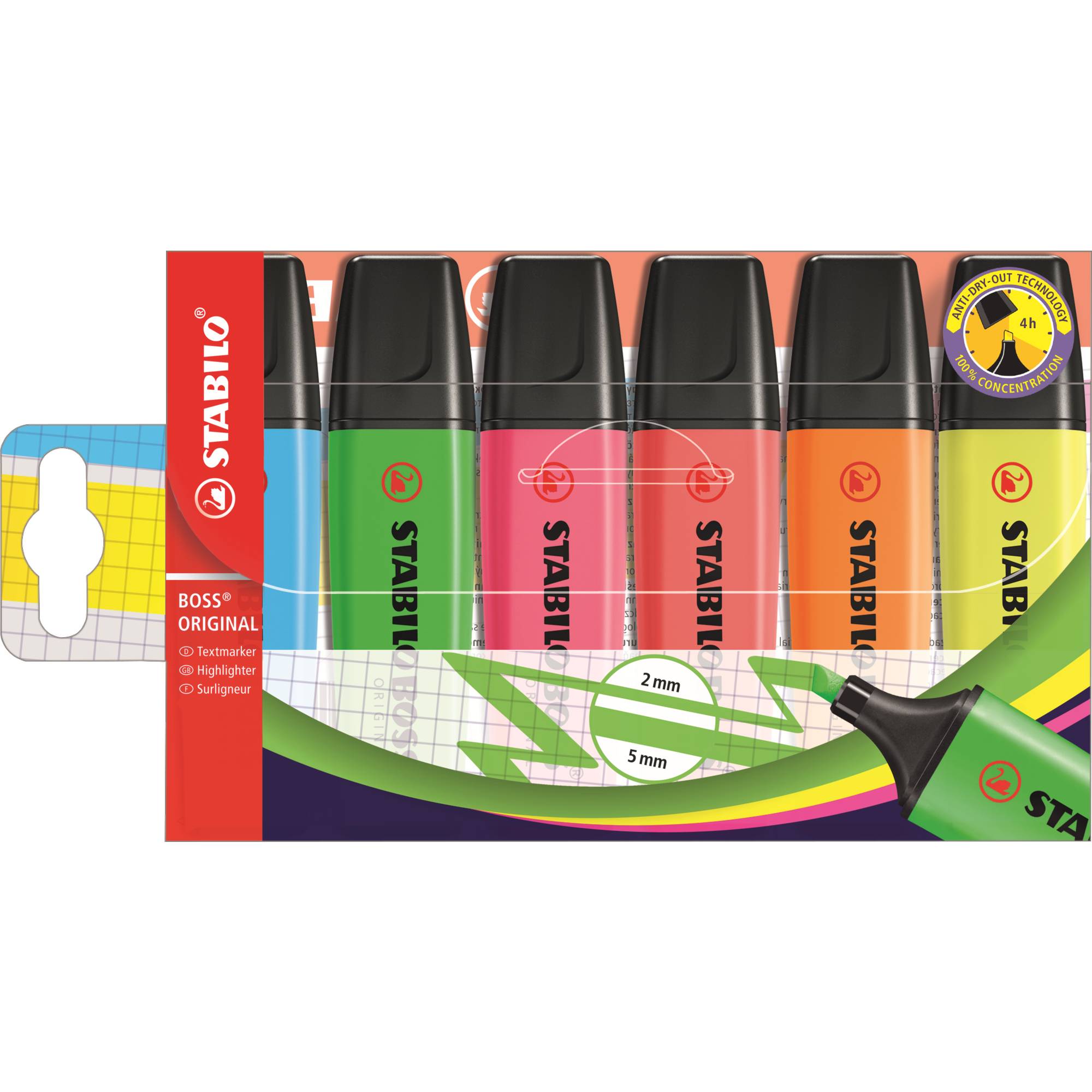 STABILO Textmarker BOSS® ORIGINAL 70/6 Rot, Blau, Grün, Gelb, Orange, Pink 2 mm, 5 mm 6 St.