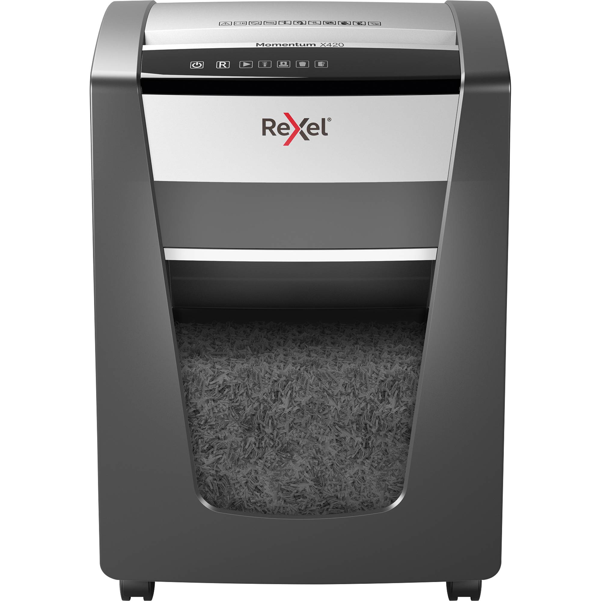 Rexel Momentum X420 Aktenvernichter 20 Blatt Mikroschnitt 4 x 40mm P-4 30l Vernichtet auch Heftklammern, Büroklammern