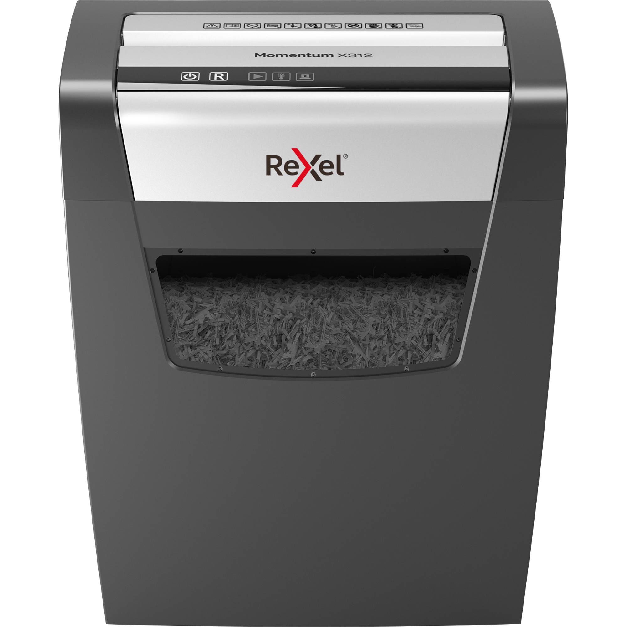 Rexel Momentum X312 Aktenvernichter 12 Blatt Partikelschnitt 5 x 42mm P-3 23l Vernichtet auch Heftklammern, Büroklammern