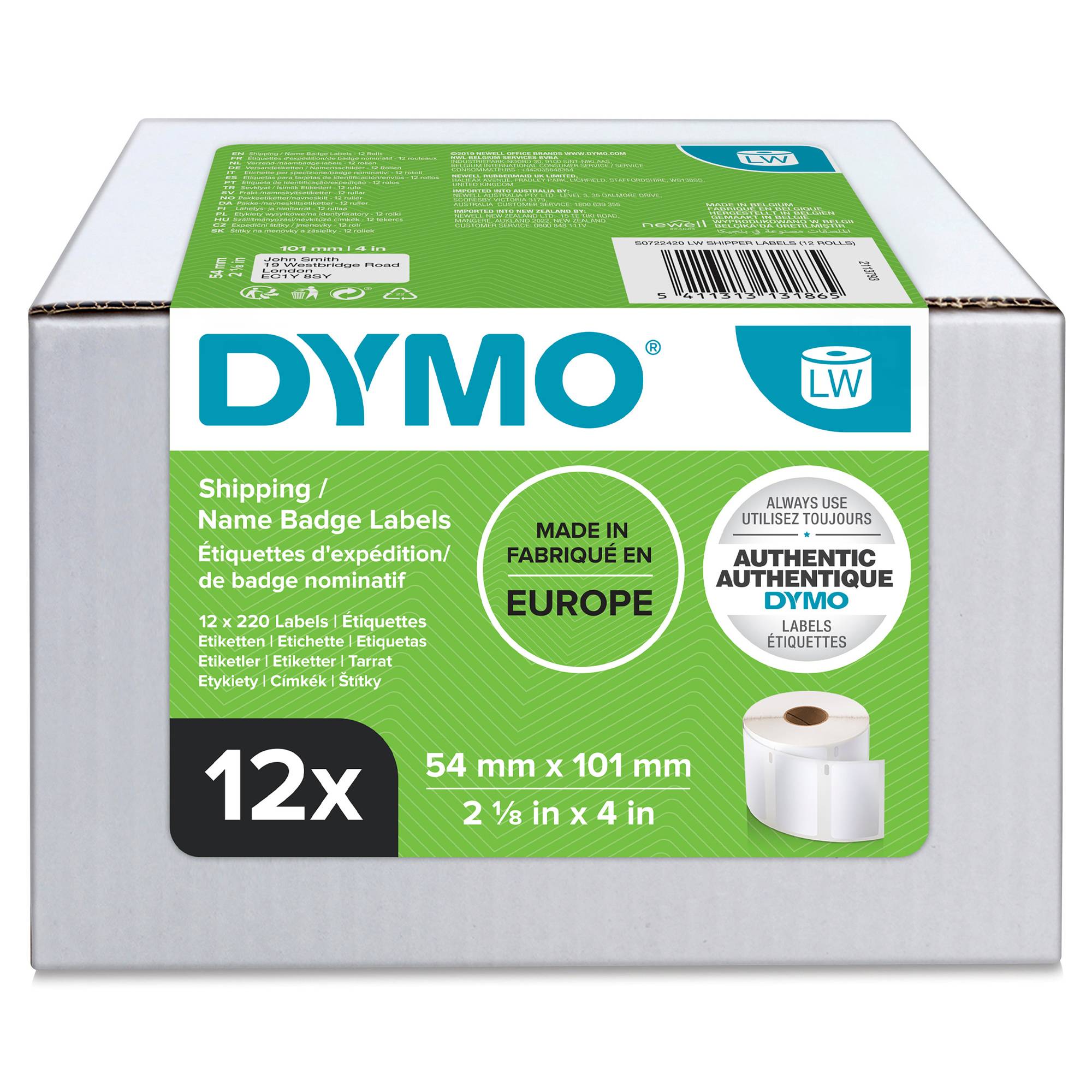 DYMO Etiketten Rolle Kombi-Pack 13186 S0722420 101 x 54 mm Papier Weiß 2640 St. Permanent haftend Versand-Etiketten, Namensschild-Etiketten