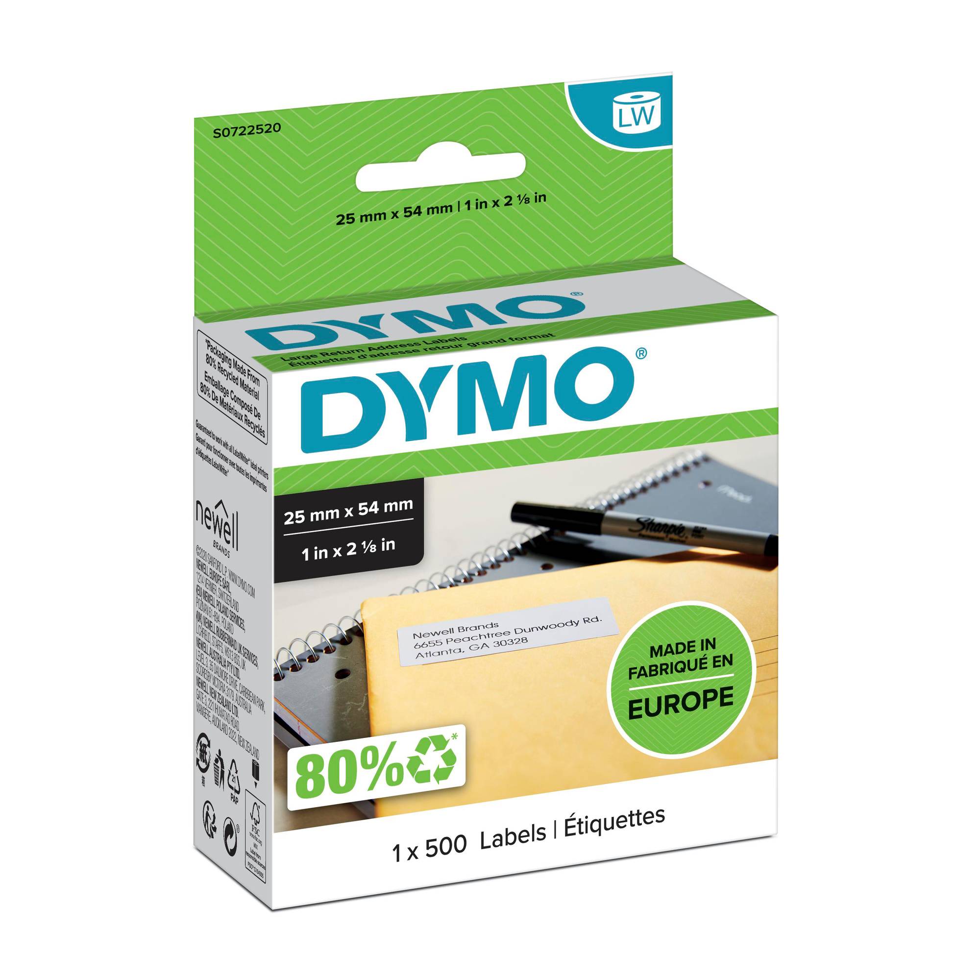 DYMO Etiketten Rolle 11352 S0722520 54 x 25 mm Papier Weiß 500 St. Permanent haftend Universal-Etiketten