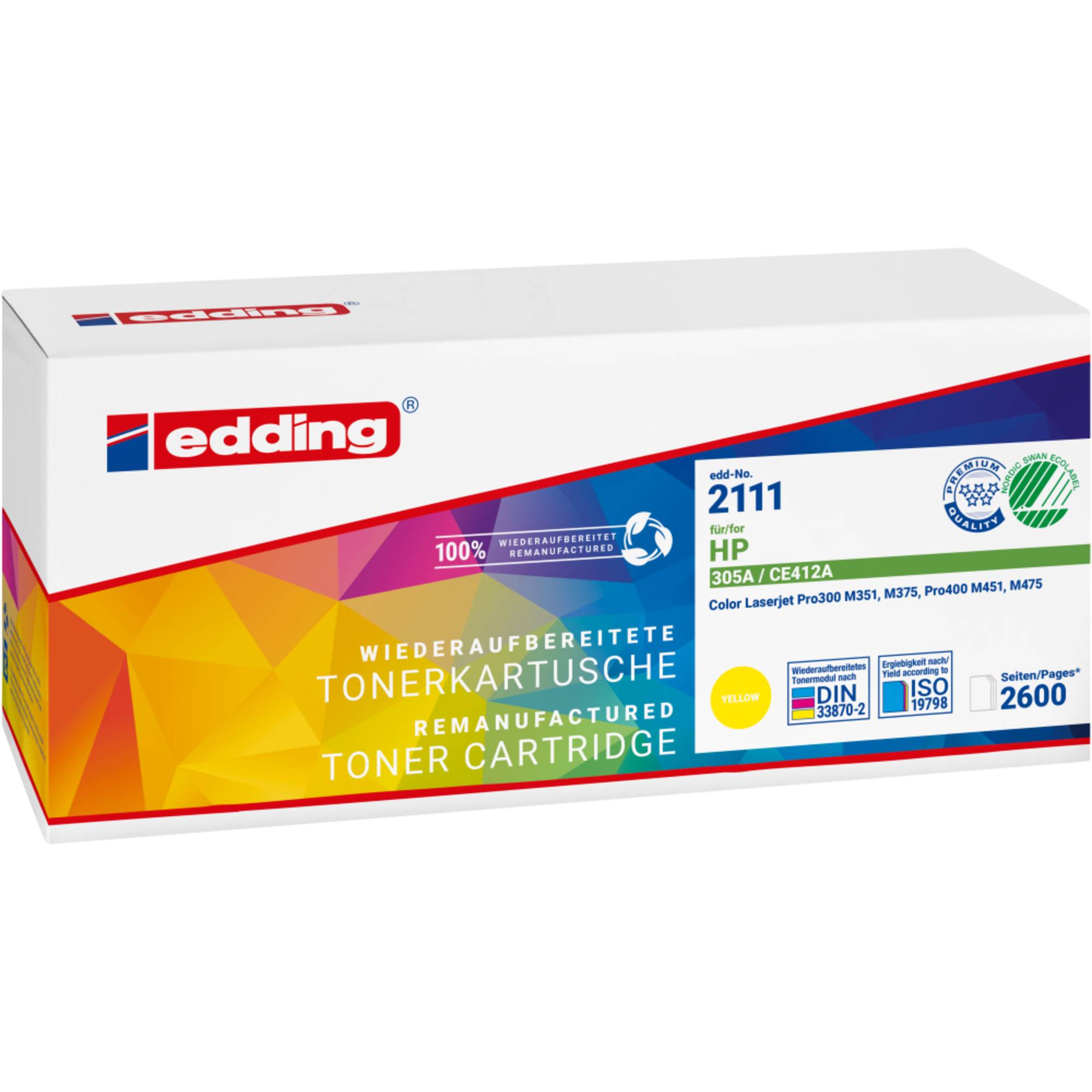 Edding Toner ersetzt HP 305A (CE412A) Kompatibel Gelb 2600 Seiten EDD-2111 18-2111