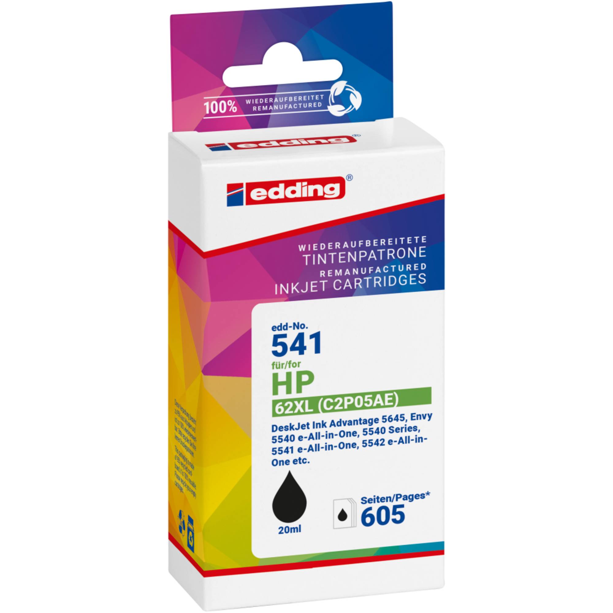 Edding Druckerpatrone ersetzt HP 62XL, C2P05AE Kompatibel Schwarz EDD-541 18-541