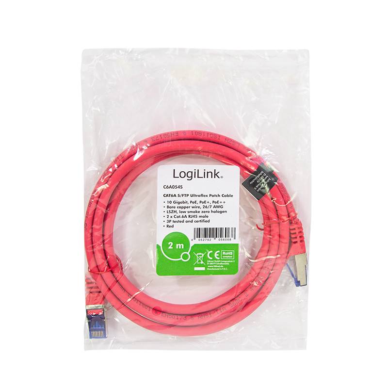 LogiLink C6A054S RJ45 CAT 6a S/FTP 2.00m Rot 1St.