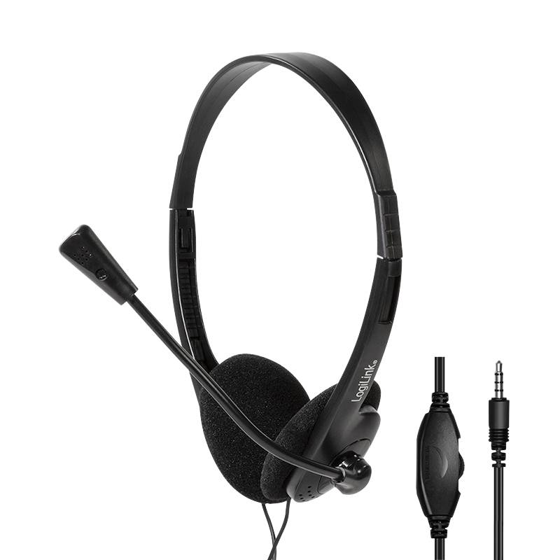 LogiLink Stereo-Headset, 1x 3,5-mm-Klinkenstecker, Bügelmikrofon, Eco-Box