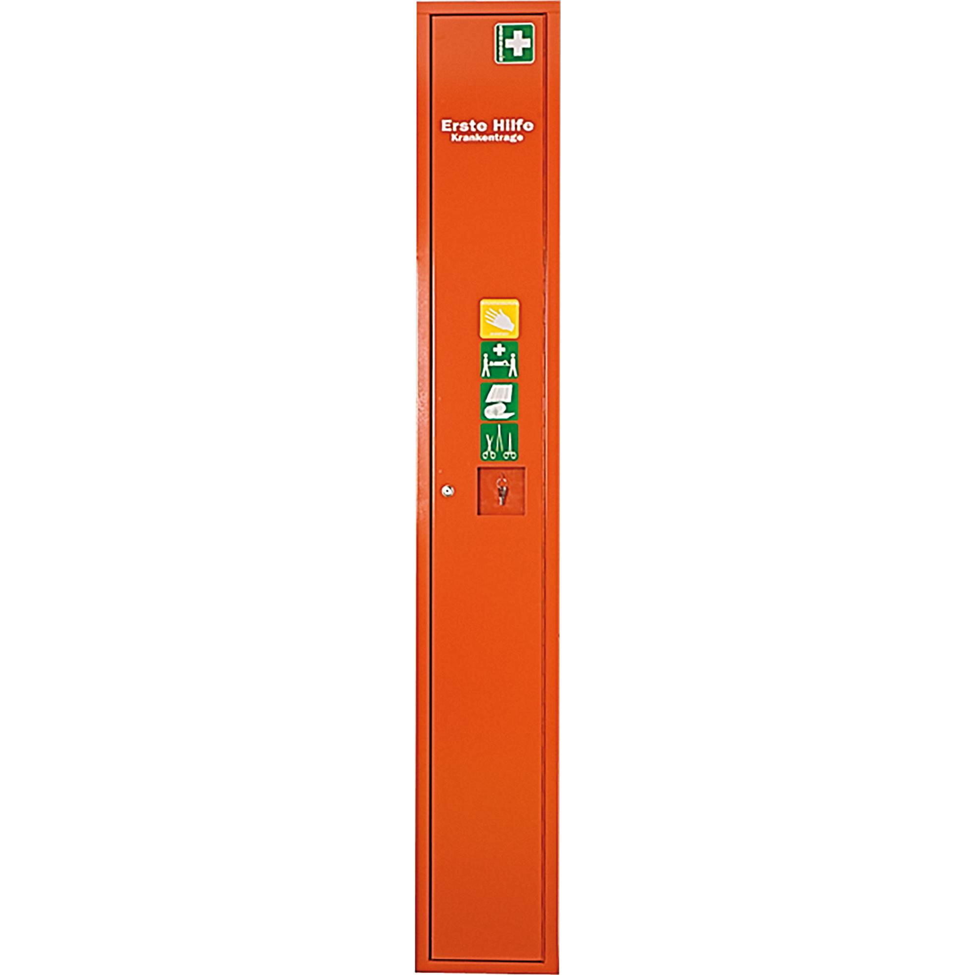 Stehschrank Erste-Hilfe-Trage gefüllt orange