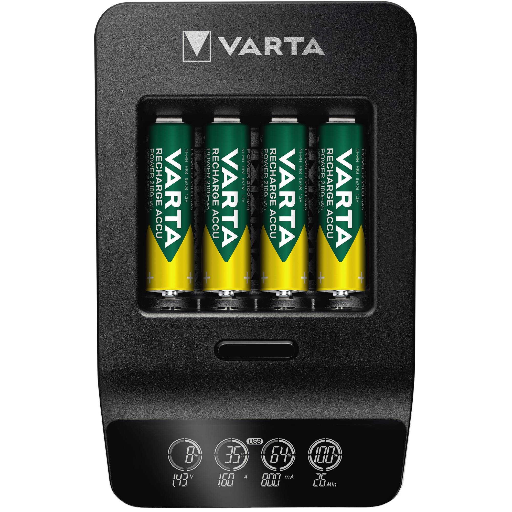 Varta LCD Smart Charger+ 4x 56706 Rundzellen-Ladegerät NiMH Micro (AAA), Mignon (AA)