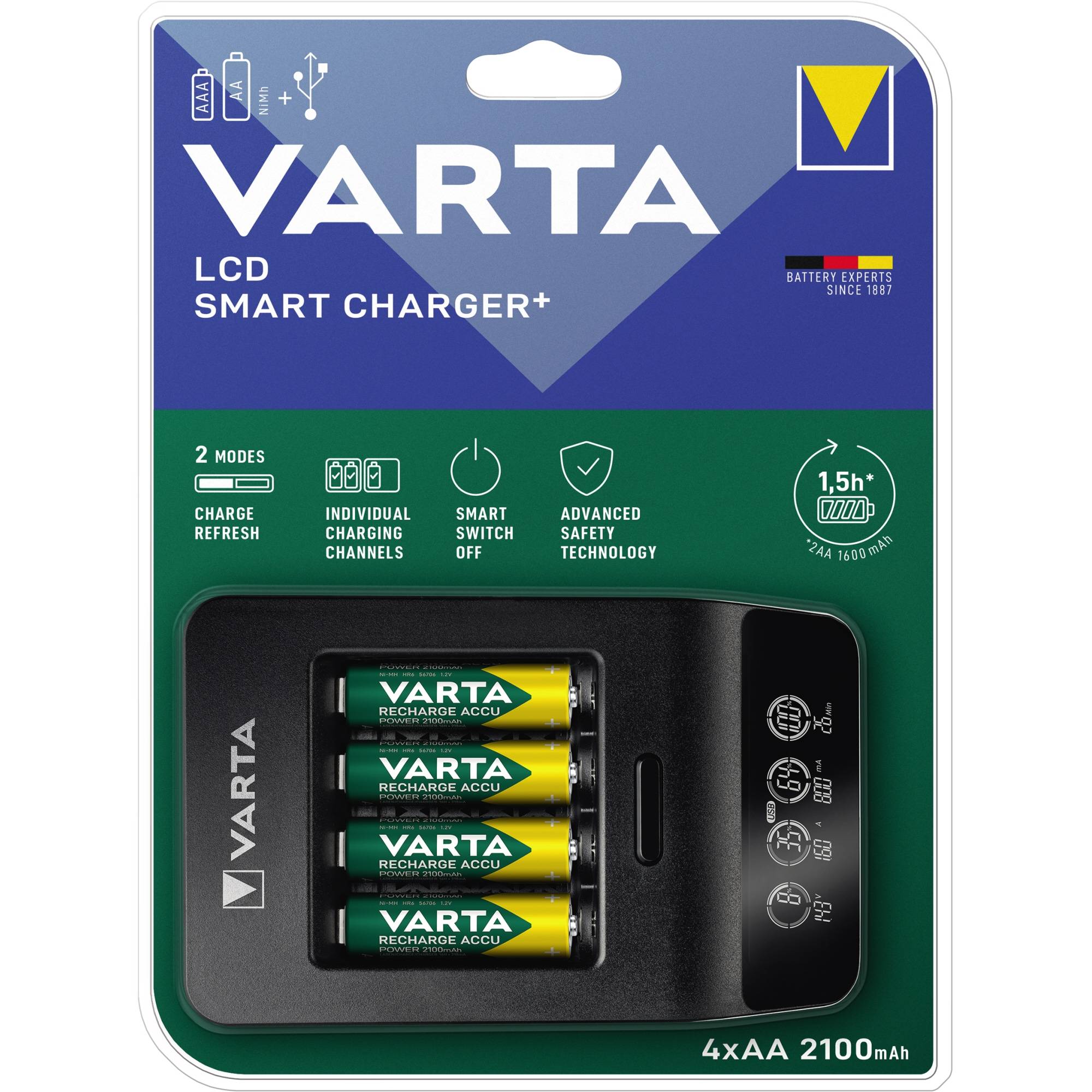 Varta LCD Smart Charger+ 4x 56706 Rundzellen-Ladegerät NiMH Micro (AAA), Mignon (AA)