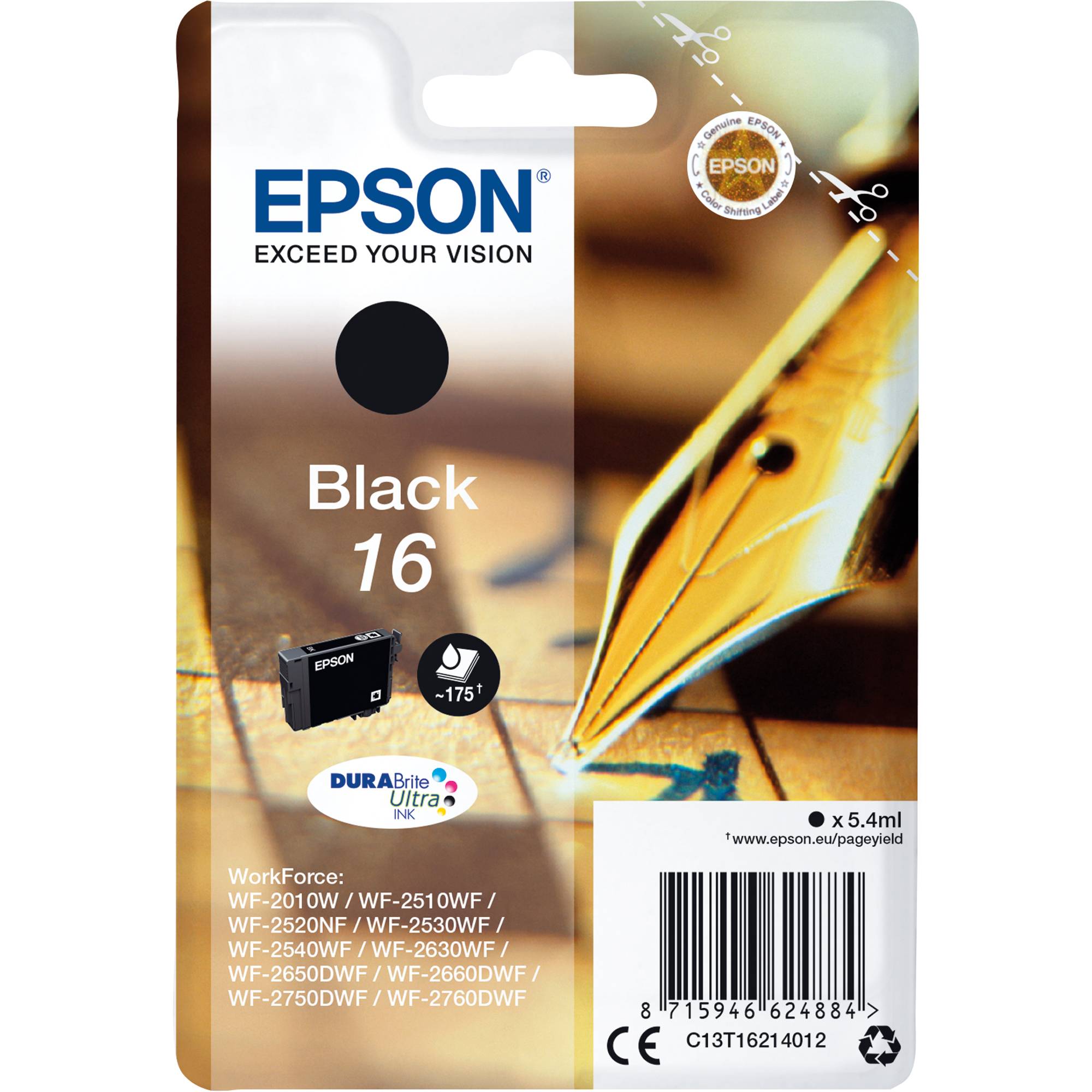 Epson Druckerpatrone T1621, 16 Original Schwarz C13T16214012
