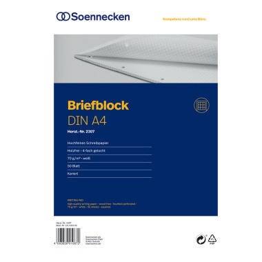 Soennecken Briefblock 2307 DIN A4 gelocht kariert 50Blatt weiß