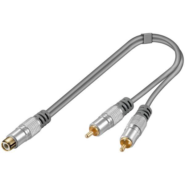 WENTRONIC Video-/ Audio-Adapter (Cinch-Buchse / 2x Cinch-Stecker | grau) - 0,20m