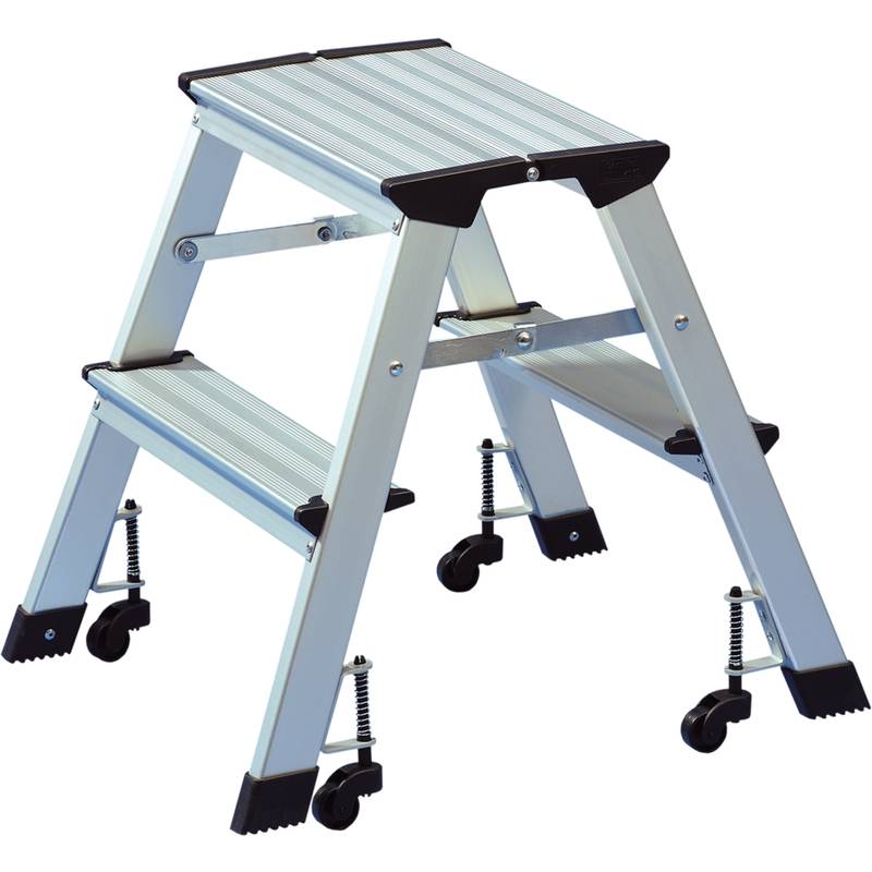 Leitertritt Mobil alu mit Rollen GS/DIN 4569 silber