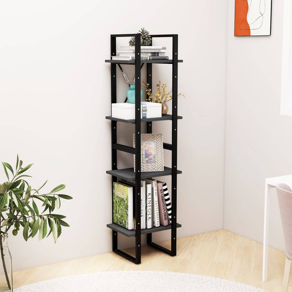 vidaXL Bücherregal 4 Böden Grau 40x30x140 cm Massivholz Kiefer