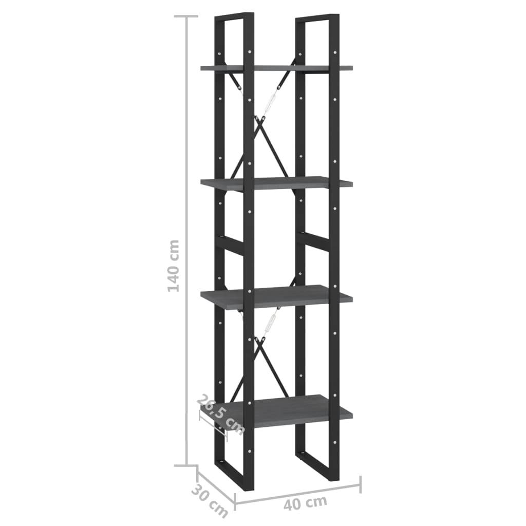 vidaXL Bücherregal 4 Böden Grau 40x30x140 cm Massivholz Kiefer
