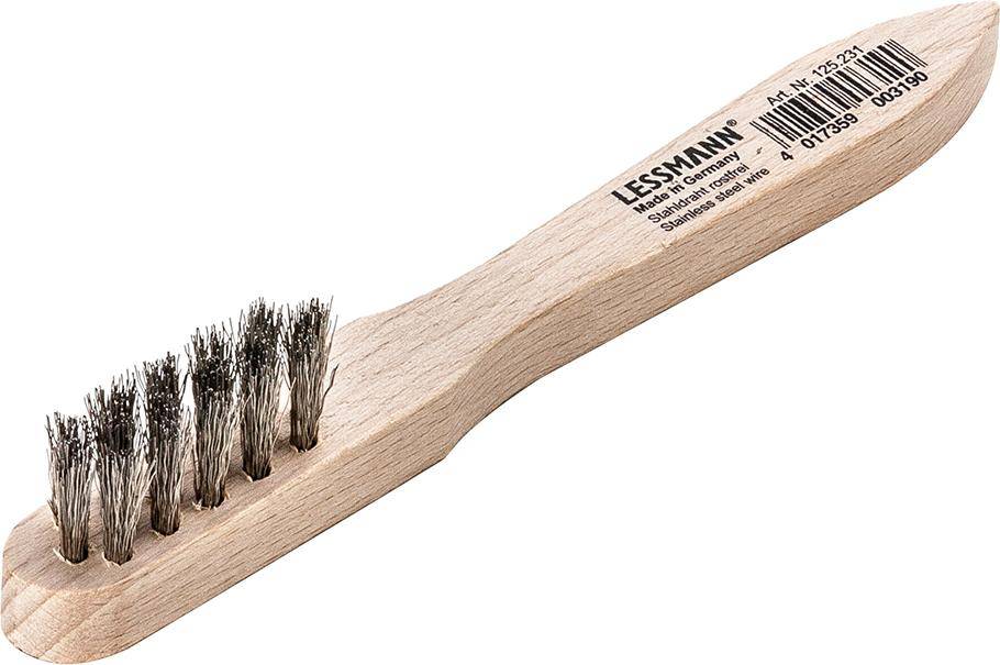 Zündkerzenbürste L.150mm 0,15mm VA-Stahldraht gewellt 3-reihig LESSMANN