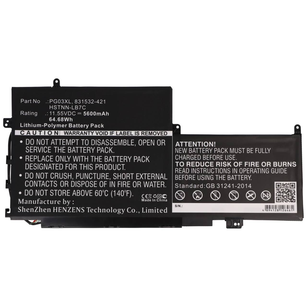 Akku passend für HP Spectre X360, HSTNN-LB7C, PG03XL, 11,55V, 5600mAh