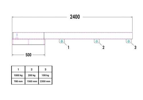 Lastarm, 2400 mm, Traglast 100 - 1000 kg, grau