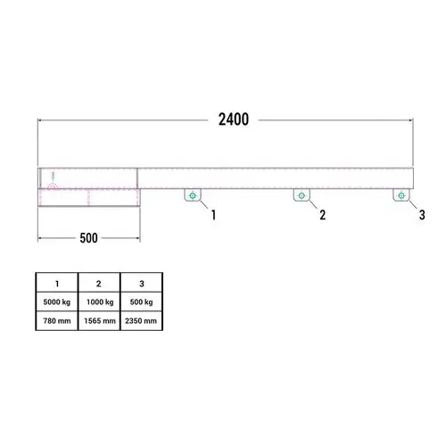 Lastarm, 2400 mm, Traglast 500 - 5000 kg, grau Lastarm, 2400 mm, Traglast 500 - 5000 kg, grau