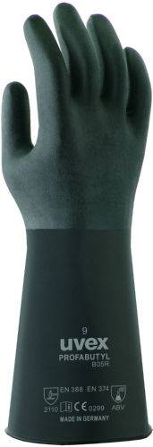 uvex Chemikalien-Schutzhandschuh profabutyl B-05R, Kat.III, schwarz, Butyl, Größe 7