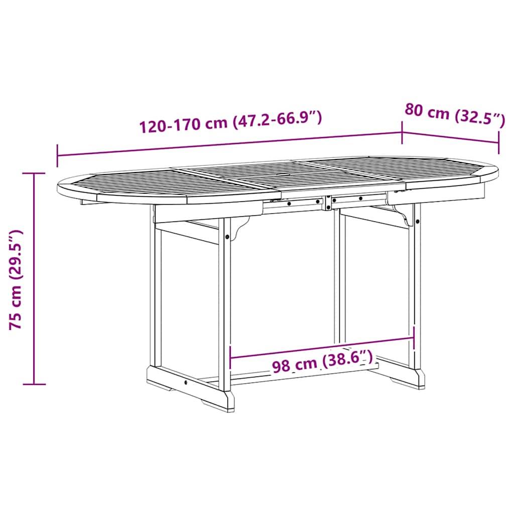 vidaXL Garten-Esstisch (120-170)x80x75 cm Massivholz Akazie