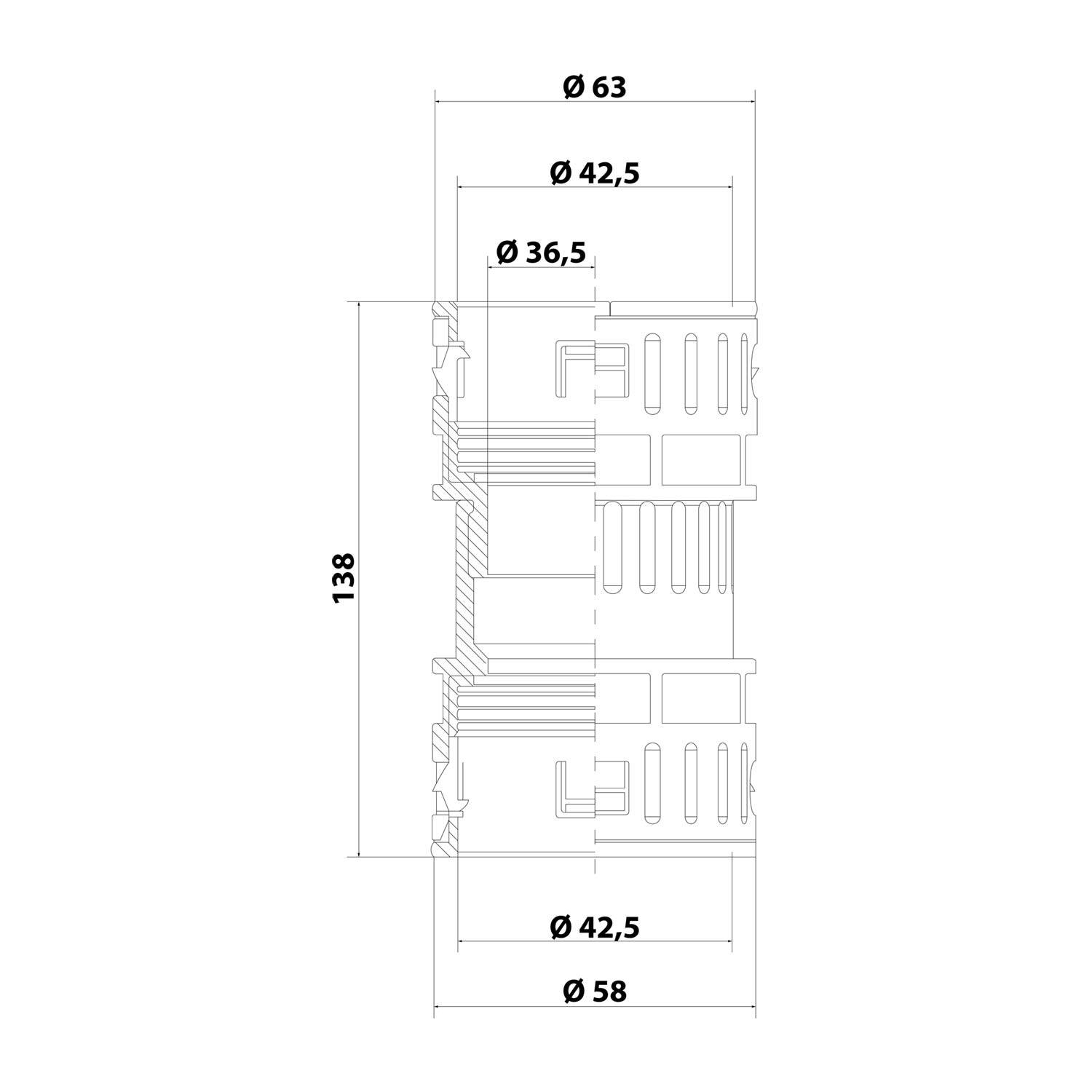 Kupplung für Wellschlauch PA schwarz2 x AD42.5 RQK-PA 2xAD42.5